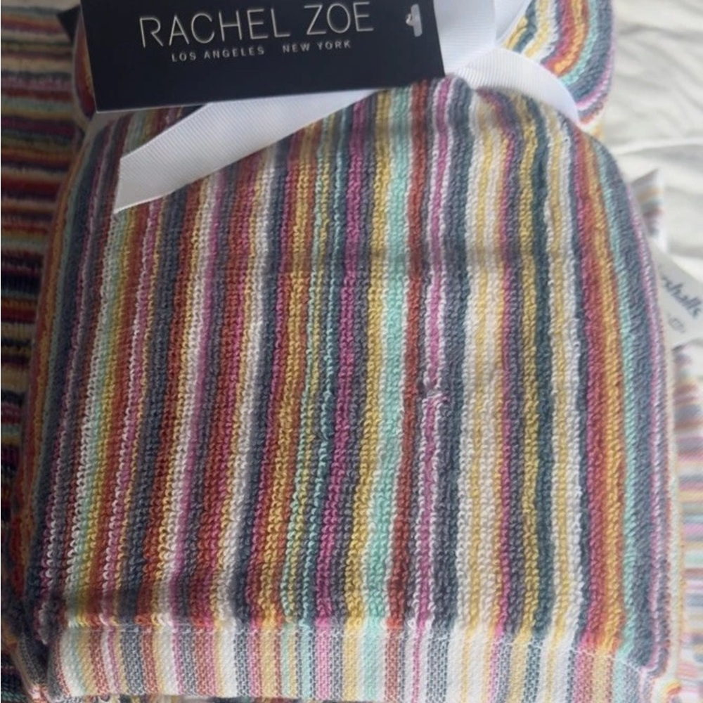 4 Rachel Zoe Soho Striped Rainbow 2 Bath 2 Hand Towels Set of 4 New - Picture 9 of 9